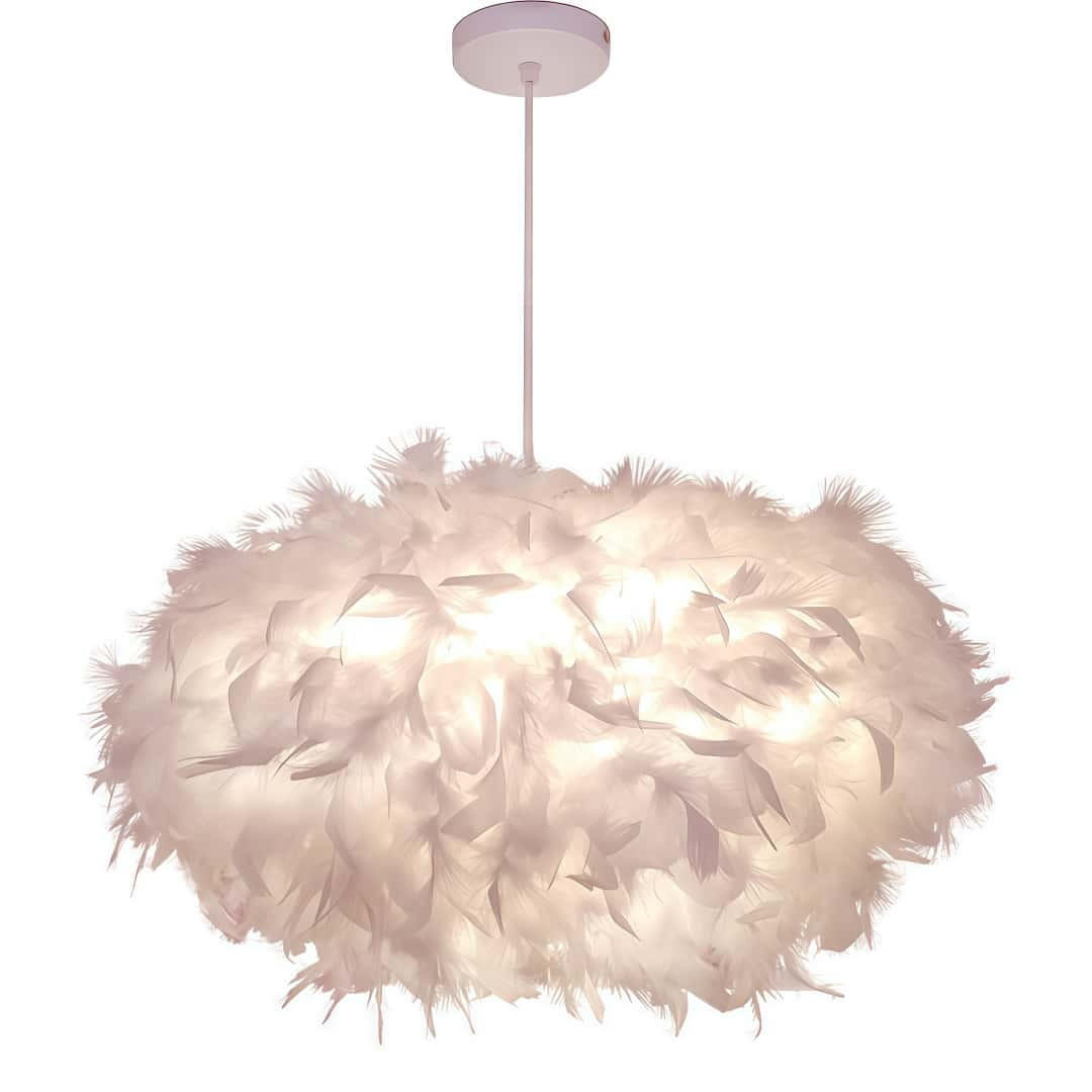 PENDELLEUCHTE Feder Weiß Romantisch 35cm, dreifarbig Wohnzimmer - Weiß, Naturmaterialien (30/35/35cm) - Weltevree