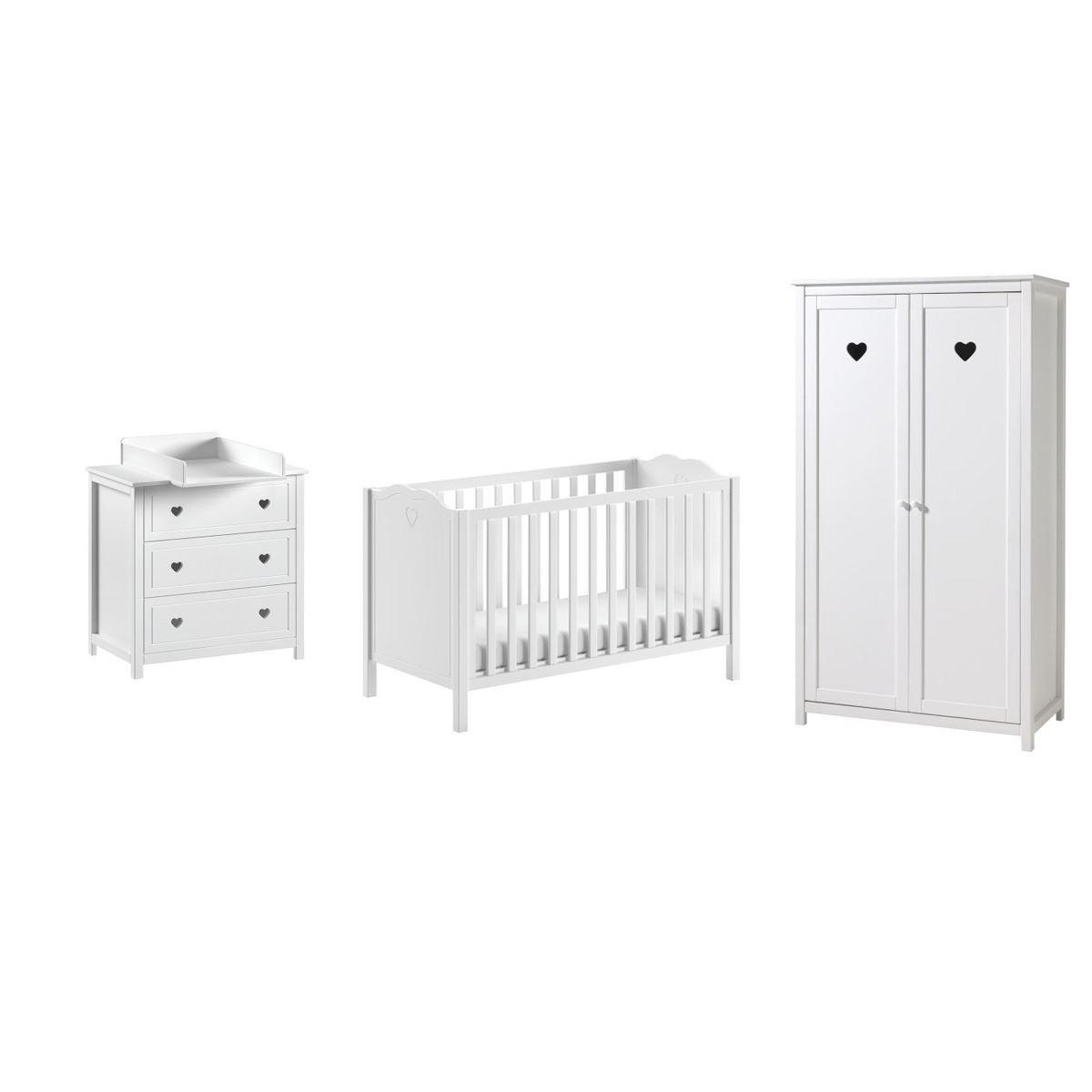 BABYZIMMER SET Kamila 4tlg Weiß Bett Kommode Schrank - Weiß, Holz (57/191/110cm) - 58aufmkessel