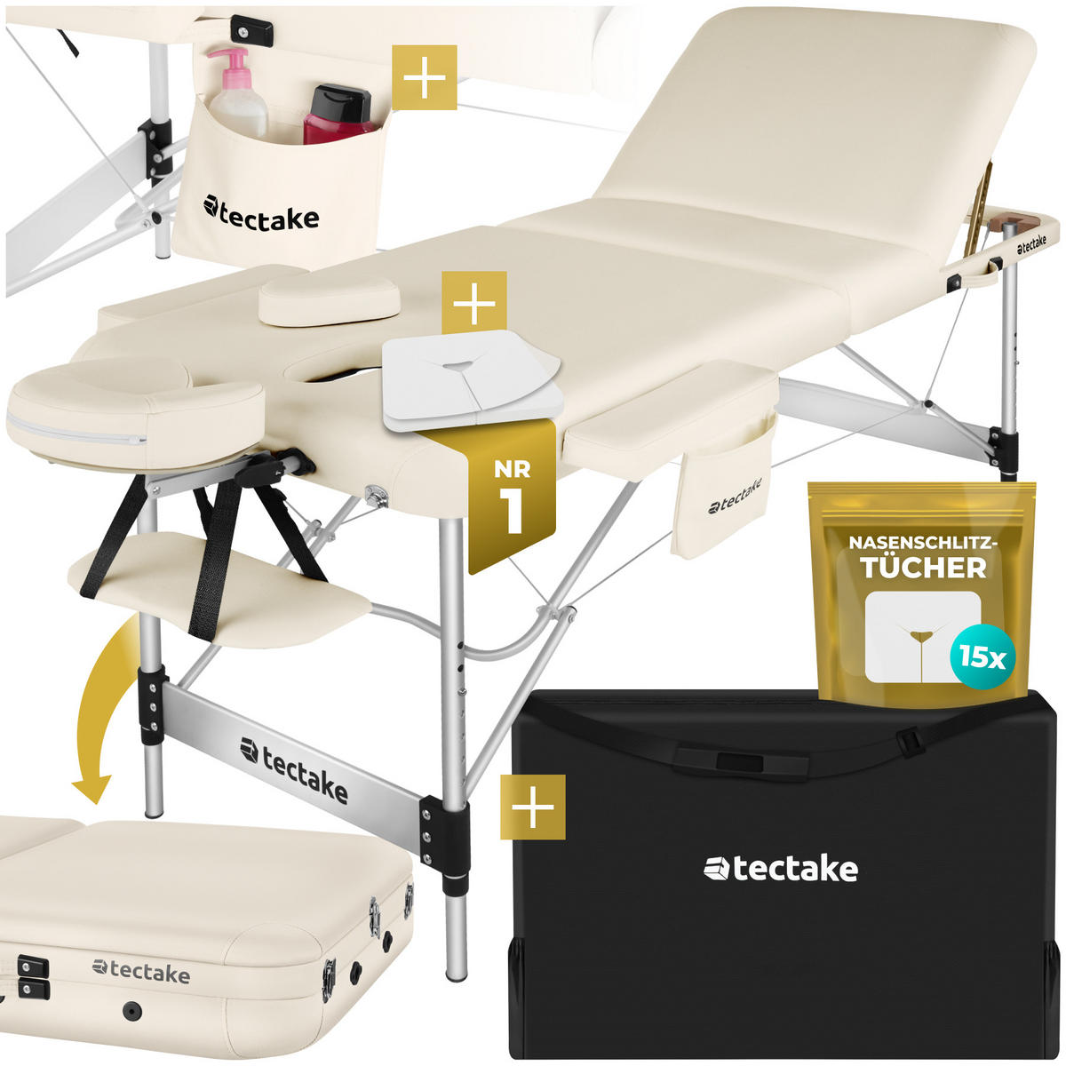 MASSAGELIEGE 3 Zonen Phuket,212 x 103 x 90 cm,beige - Beige, Metall (103/90/212cm) - tectake