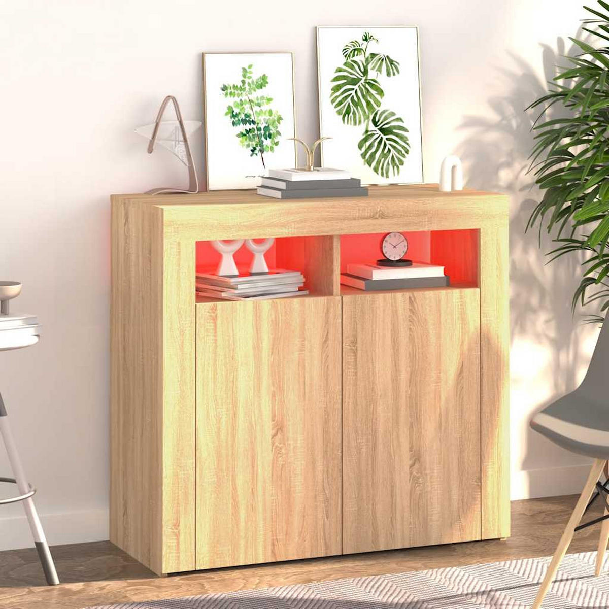 SIDEBOARD mit LED-Licht 80/35/75 cm aus Holzwerkstoff Sonoma-Eiche Dekor - Sonoma Eiche, Holz (80/75/35cm) - vidaXL