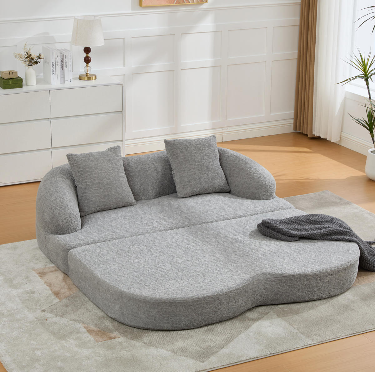 SCHLAFSOFA 2-Sitzer 157 cm Chenille Hellgrau - Hellgrau, Kunststoff (84/65/157cm) - Meubliv