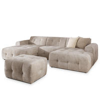 WOHNLANDSCHAFT inkl. Hocker Kozy im Bumpy-Design mit Schlaffunktion und fester Rückenlehne aus weichem Dunkelbeige Chenille-Stoff - Beige/Schwarz, Holz/Kunststoff (323/79/161cm) - S-Style Möbel