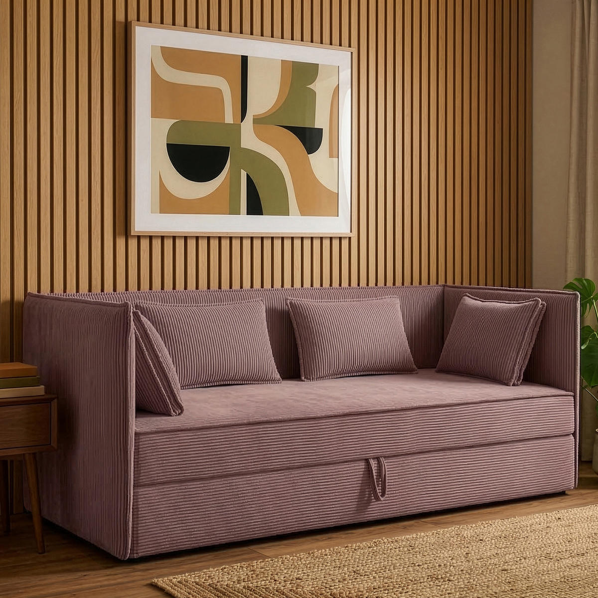 JUGENDBETT ROTI Einzelbett mit Bettkasten, 90x200cm, Bett mit Bonellmatratze, mit Rückenlehne - Lila/Schwarz, Holz/Holzwerkstoff (92/200cm) - KONSIMO®