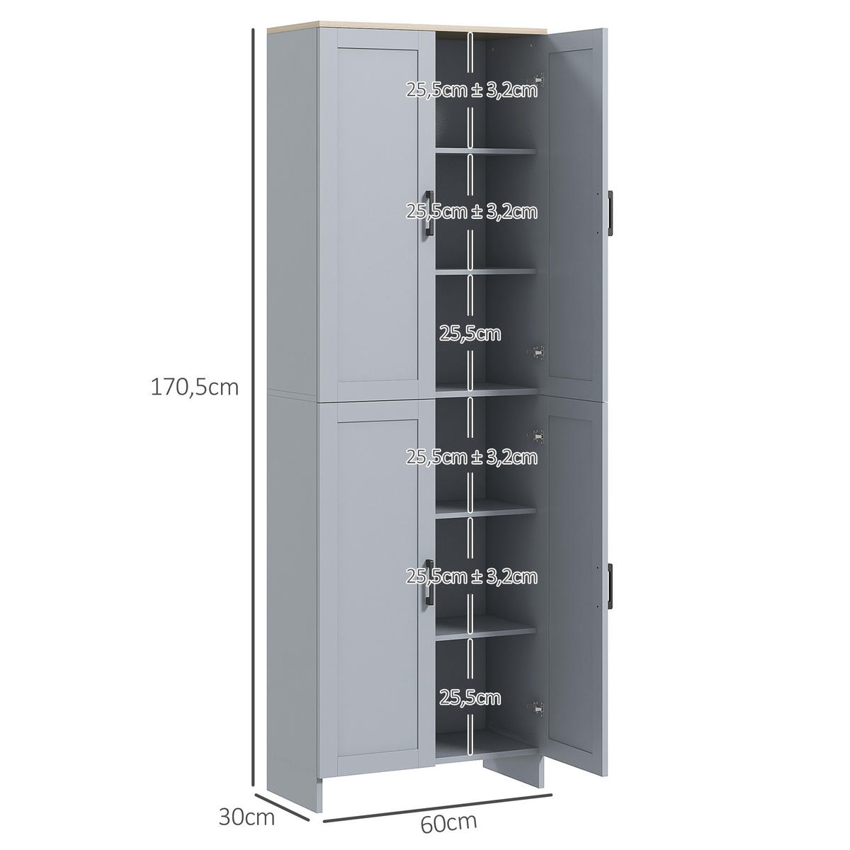 HIGHBOARD DE-11104 4 Türen mit verstellbaren Böden Grau - Grau, Holzwerkstoff (30/170.5/60cm) - ComfortXL