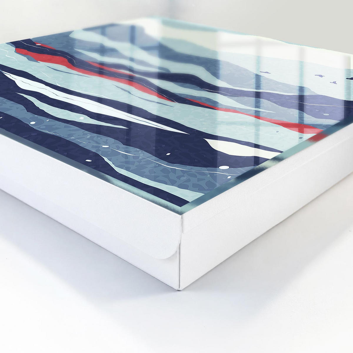 SCHLÜSSELBOX Weiß 30x30 cm – Türöffnung nach rechts - Blaue Wellen - Blau, Metall (30/30/5cm) - TULUP