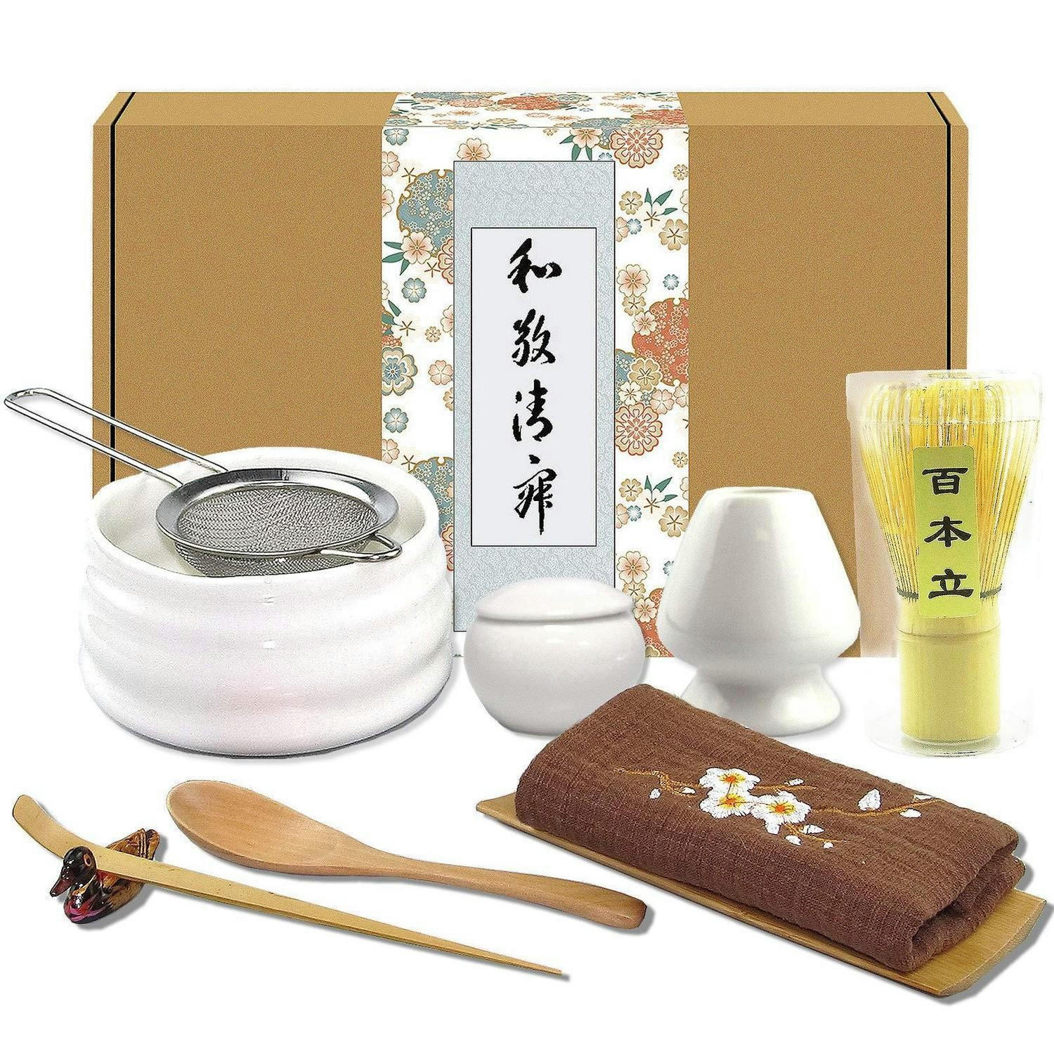 TEESET 10-teiliges Set Japanische Teezeremonie Zubehör Weiß - Weiß, Naturmaterialien (11.2/1.5/11.2cm)