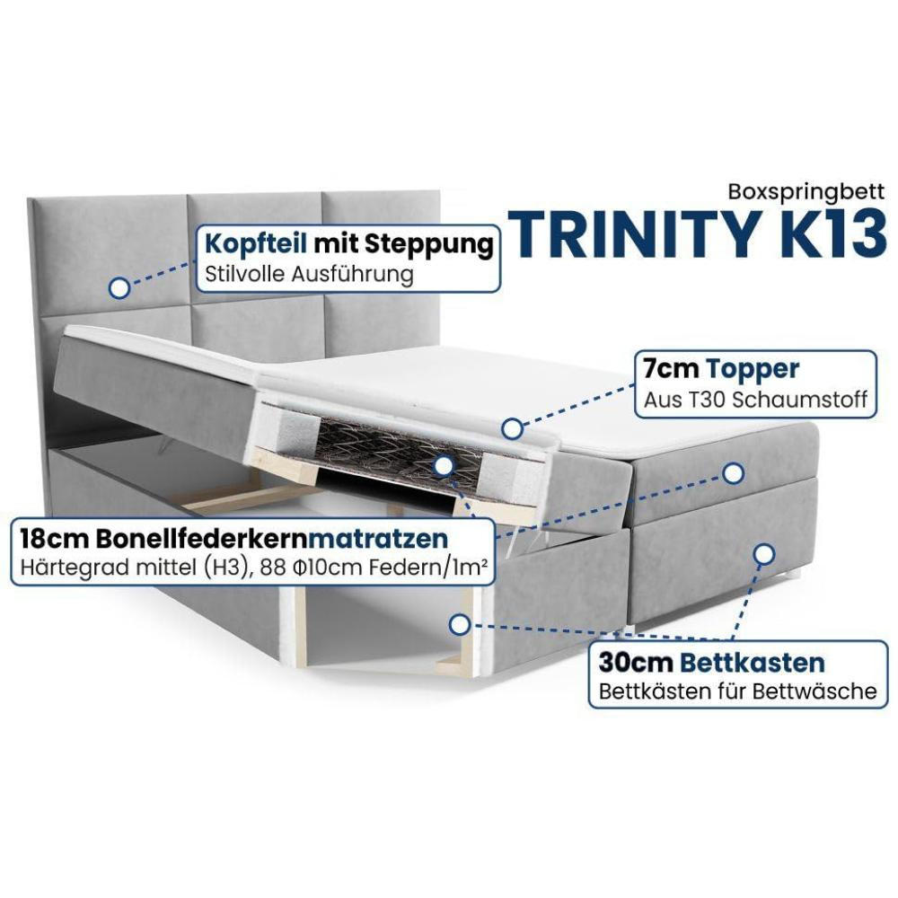 BOXBETT mit Bettkasten Trinity K-13-LAE Bonellfederkern inkl. Topper - Rosa, Holz/Holzwerkstoff (160/200cm) - Best For Home