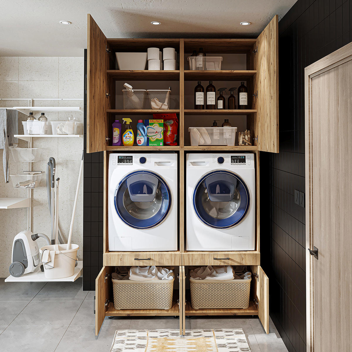 WASCHMASCHINENSCHRANK Serie 3 134cm Breit, 240cm Hoch - Eichefarben, Holzwerkstoff (134/240/67cm)
