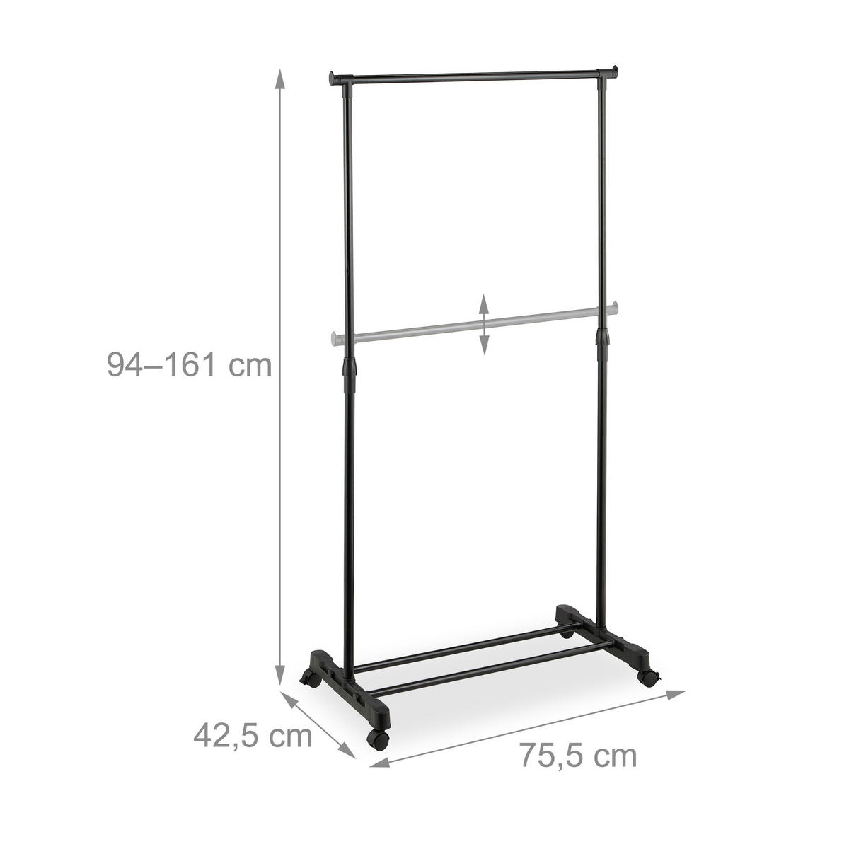 KLEIDERSTÄNDER - Schwarz, Kunststoff/Metall (75.5/161/42.5cm) - Relaxdays
