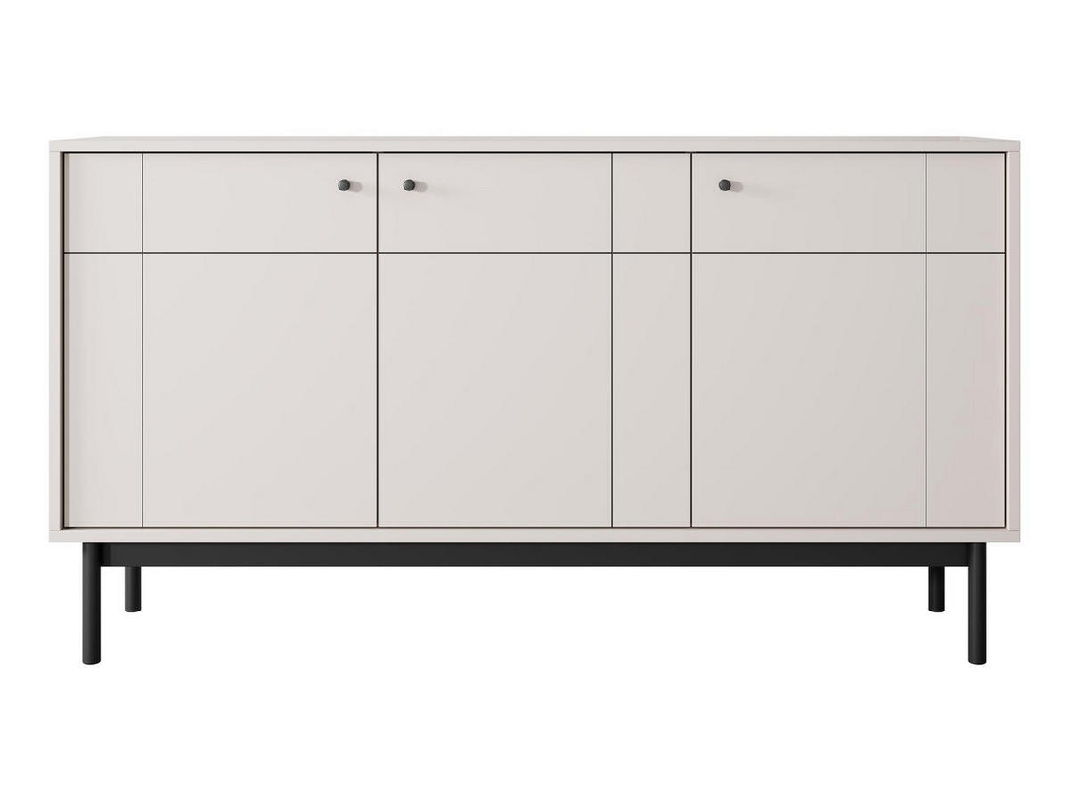 KOMMODE Panda Beige, Schwarze Beine, Dreitürige mit Schubladen - Beige/Schwarz, Holzwerkstoff (154/84/39cm) - Bettso