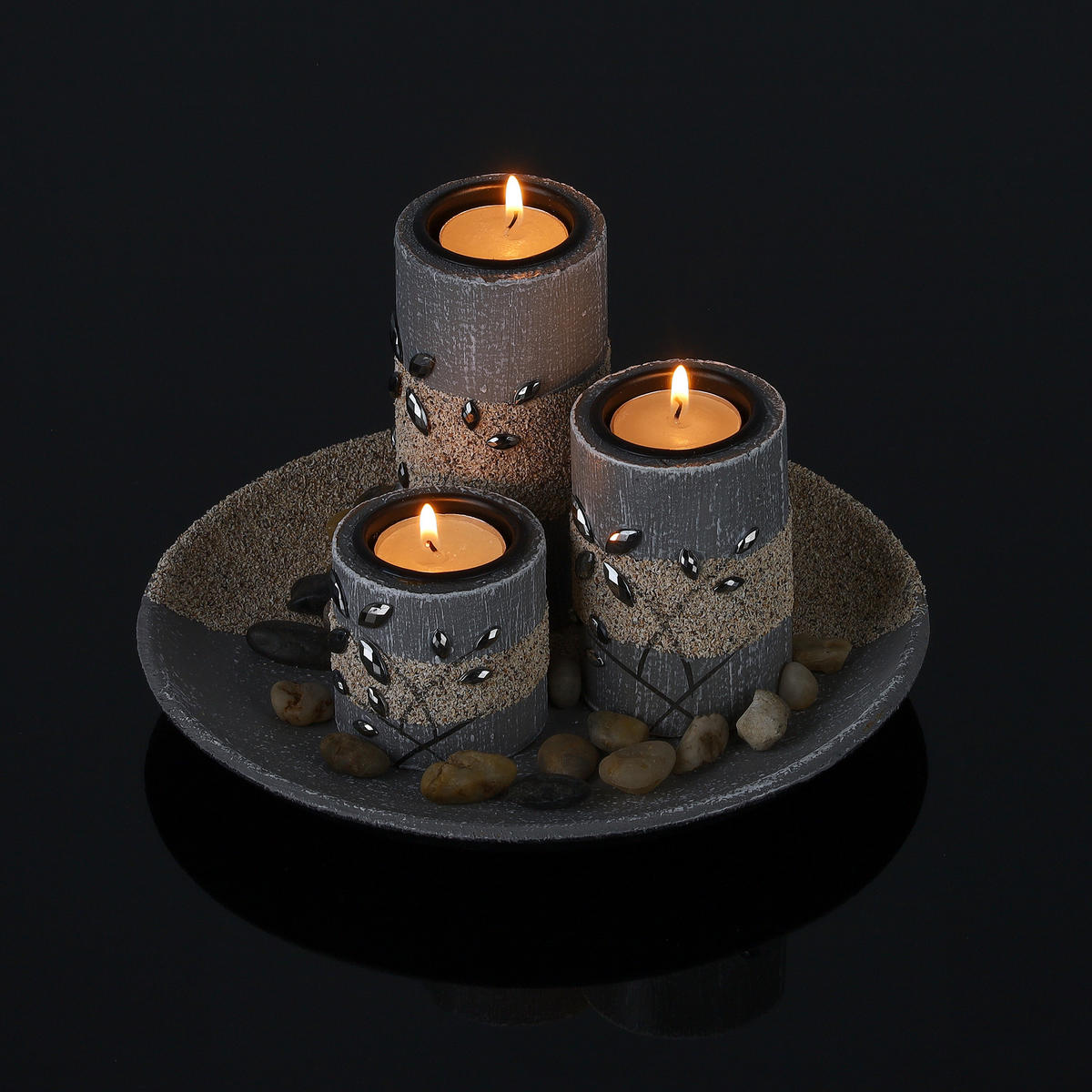 TEELICHTHALTERSET - Multicolor, Holzwerkstoff/Stein (13.5cm) - Relaxdays