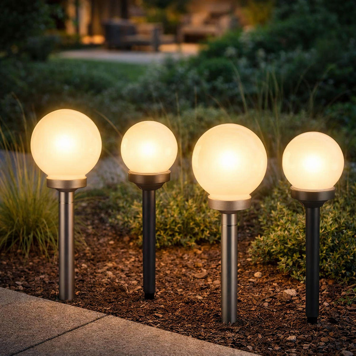 LED AUSSENLEUCHTE Kugel Design Weiß 4er Set - Weiß, Kunststoff (15/15/43cm)