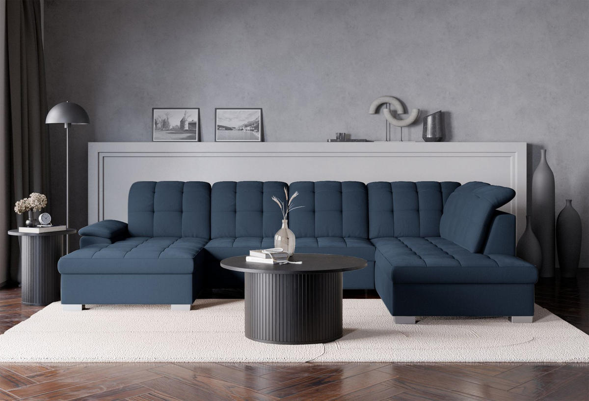 WOHNLANDSCHAFT Jamaal Marineblau linksseitig - Schwarz/Dunkelblau, Textil (330/106/212cm) - Selsey