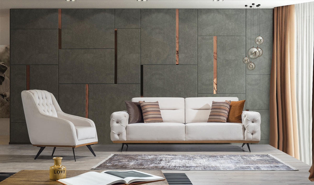 SITZGARNITUR Cuba Creme Stellvariante:3+1+1 - Creme, Holz (230/85/100cm) - Villa Möbel