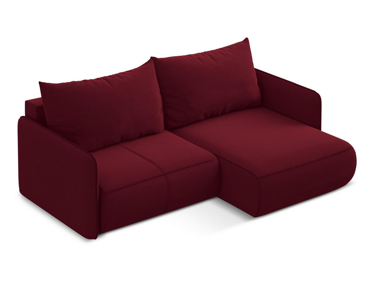 ECKSOFA mit Schlaffunktion Samt Stoff Rot - Bordeaux/Rot, Kunststoff/Textil (207/148cm) - Makamii