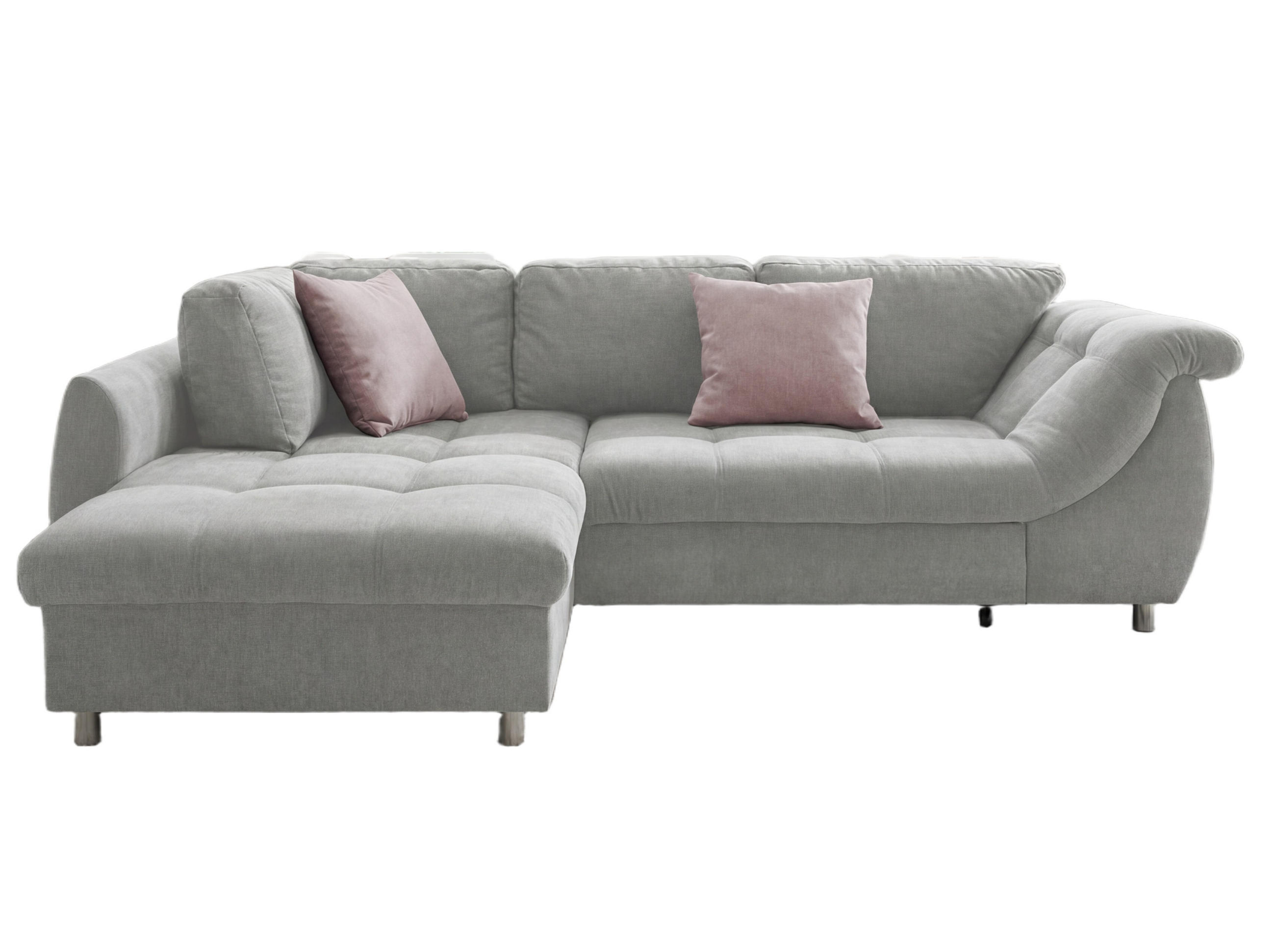 ECKSOFA mit Schlaffunktion, Bettkasten, Wellenunterfederung, Ottomane links B250/T190/H84 cm, Liegefl. 179x190 cm, Mikrofaser Grau / 17002 - Chromfarben/Grau, Textil/Metall (250/190cm) - luma-home