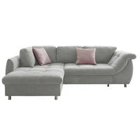 ECKSOFA mit Schlaffunktion, Wellenunterfederung, Ottomane links B250/T190/H84 cm, Liegefl. 179x190 cm, Mikrofaser Grau / 17004 - Chromfarben/Grau, Textil/Metall (250/190cm) - luma-home