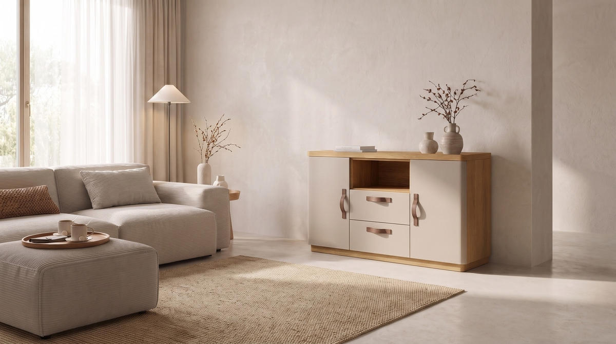 SIDEBOARD FLORIANA Weiß Eiche - Eichefarben/Weiß, Eichenholz/Holz (160/200cm) - KAWOLA