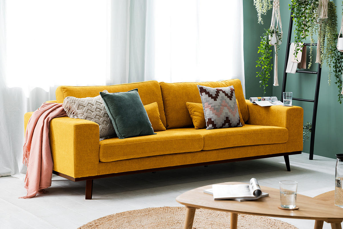 3-SITZER SOFA - Gelb/Buchefarben, Buchenholz/Textil (237/81/88cm) - home24