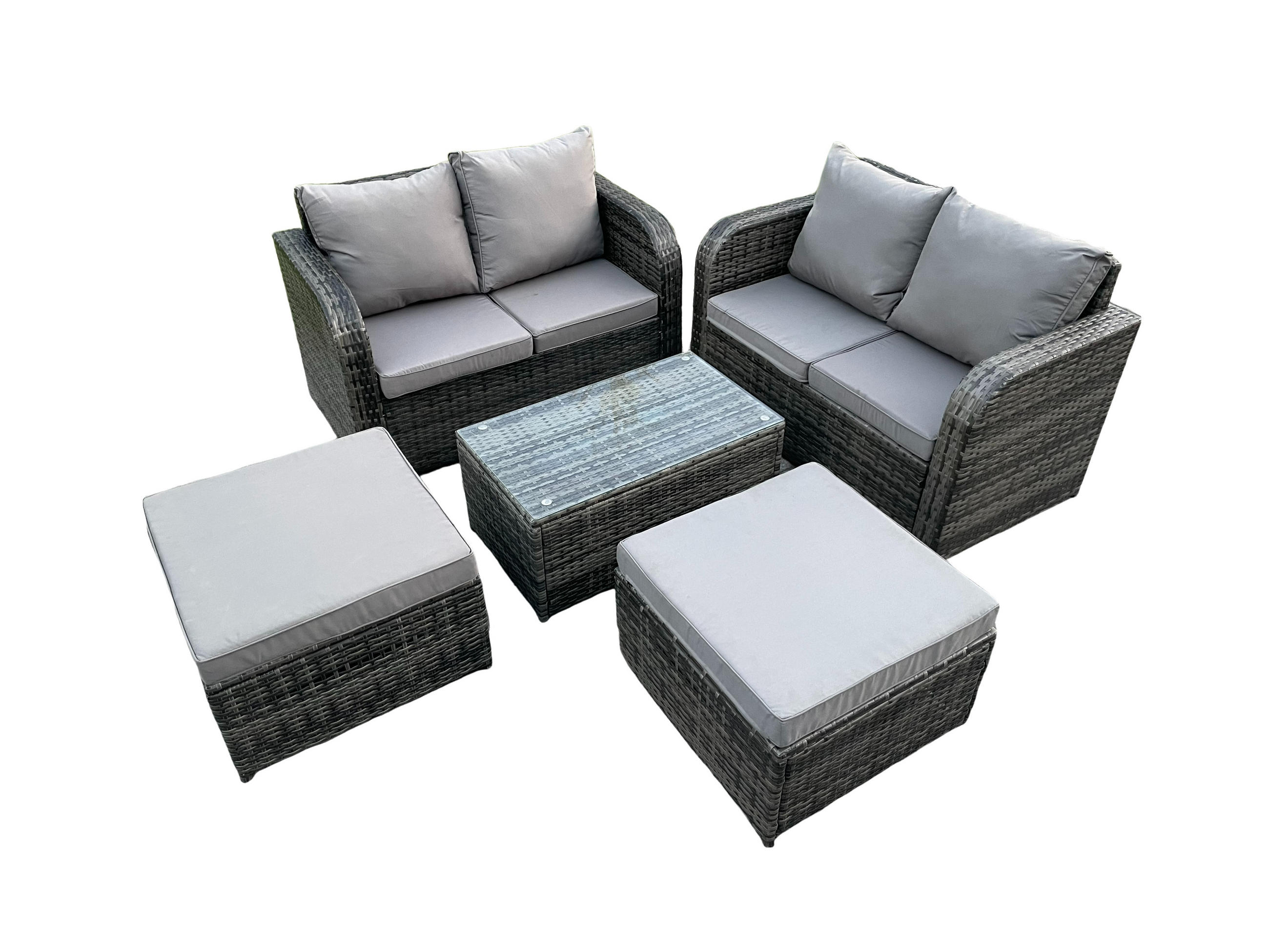 GARTENLOUNGE-SET Polyrattan Dunkelgrau 6-Sitzer - Dunkelgrau, Metall - Fimous