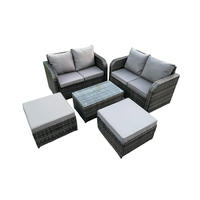GARTENLOUNGE-SET Polyrattan Dunkelgrau 6-Sitzer - Dunkelgrau, Metall - Fimous