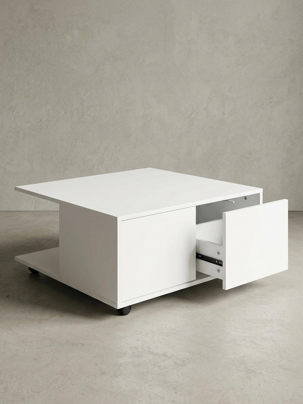 COUCHTISCH mit Rollen, Melaminharzbeschichtung und 2 Schubladen, Weiß 70x70x36 cm - Schwarz/Weiß, Holz (70/70/36cm) - KADIMA DESIGN