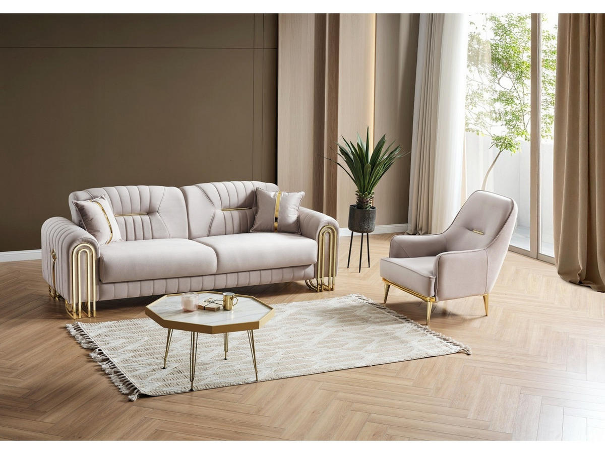 SITZGARNITUR Bogota, Beige Stellvariante 3+2+1 - Beige, Holzwerkstoff/Metall (240/87/98cm)