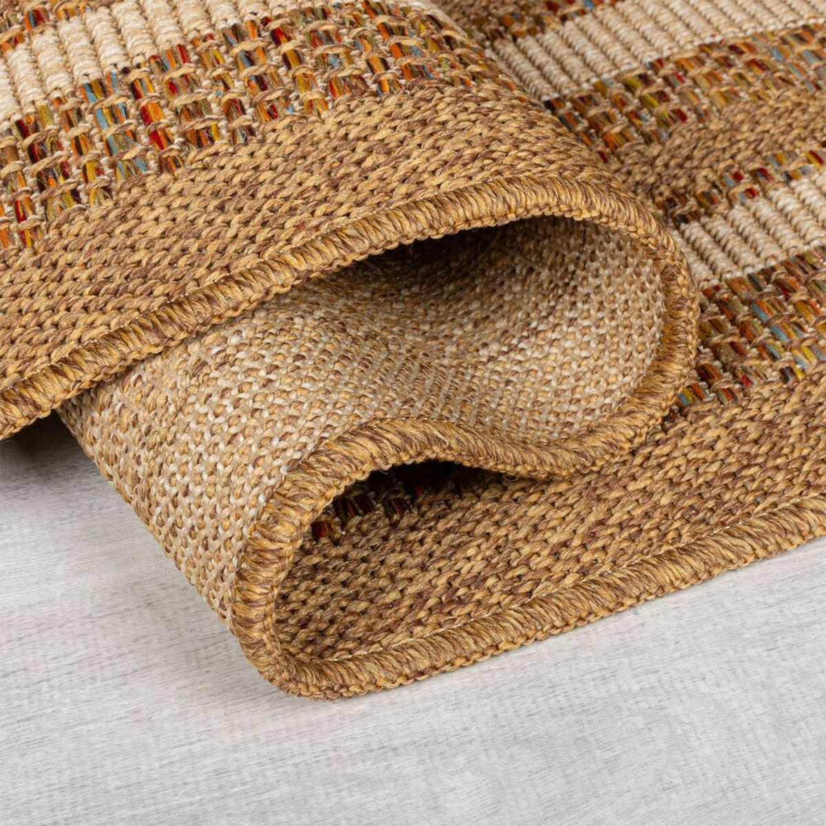 TEPPICH Outdoor Boho Streifen Bordüre, Balkon schmutzabweisend Ocker Rechteckig 200x290 - Braun, Textil (200/290cm) - KADIMA DESIGN