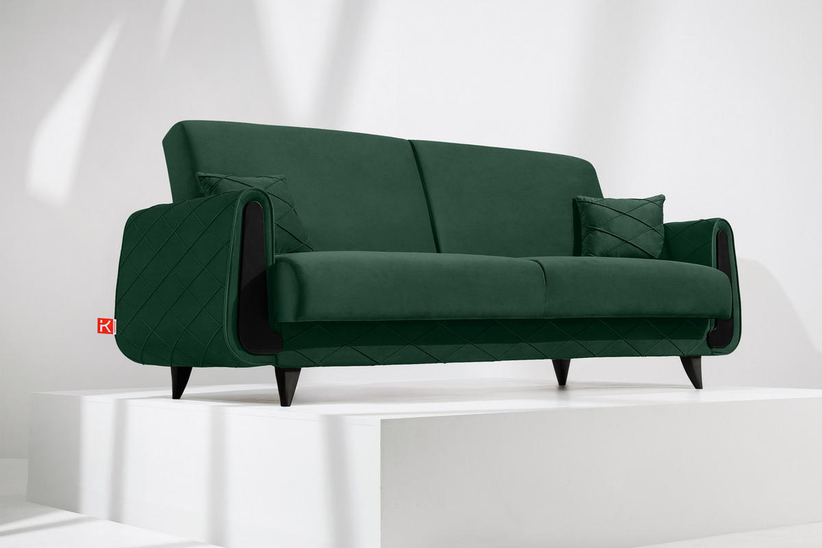 3-SITZER-SOFA GUSTAVO III Sofa 3 Velours, Dunkelgrün - Dunkelgrün, Holz/Holzwerkstoff (230/98/98cm) - KONSIMO®
