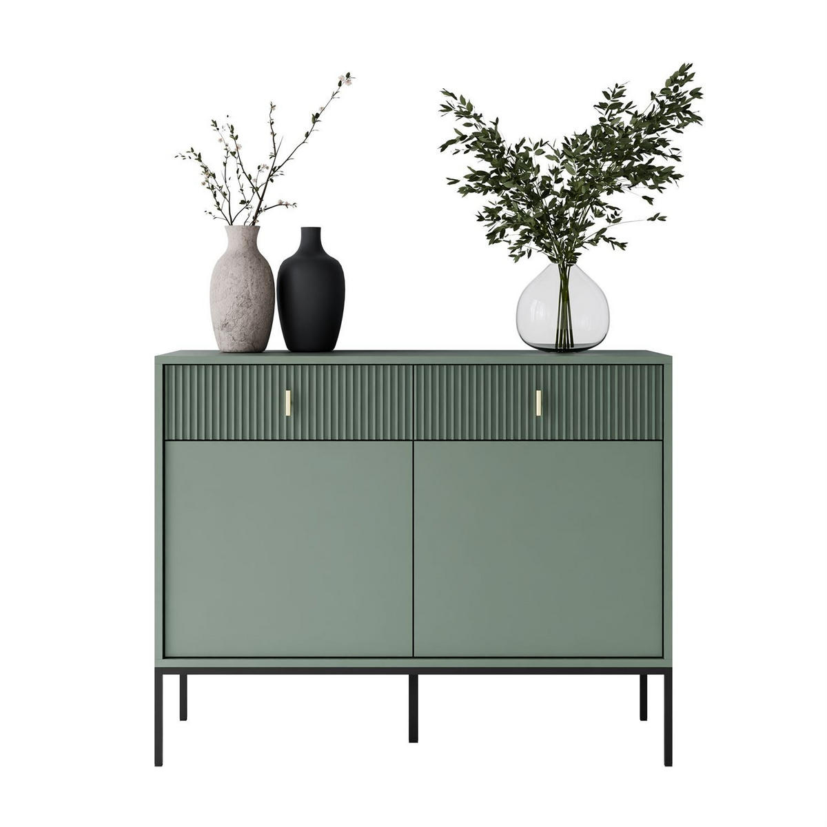 KOMMODE MIDNIGHT 2D2S mit zwei Schubladen auf Gestell grün - Schwarz/Grün, Holzwerkstoff (104/82.5/39cm) - Lookway