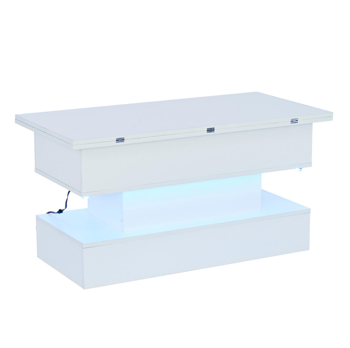 COUCHTISCH aus Spanplatte 100x50x51,5 cm Weiß mit höhenverstellbarer Tischplatte, Stauraum und LED - Weiß, Holzwerkstoff (100/50/51.5cm) - IVMEU