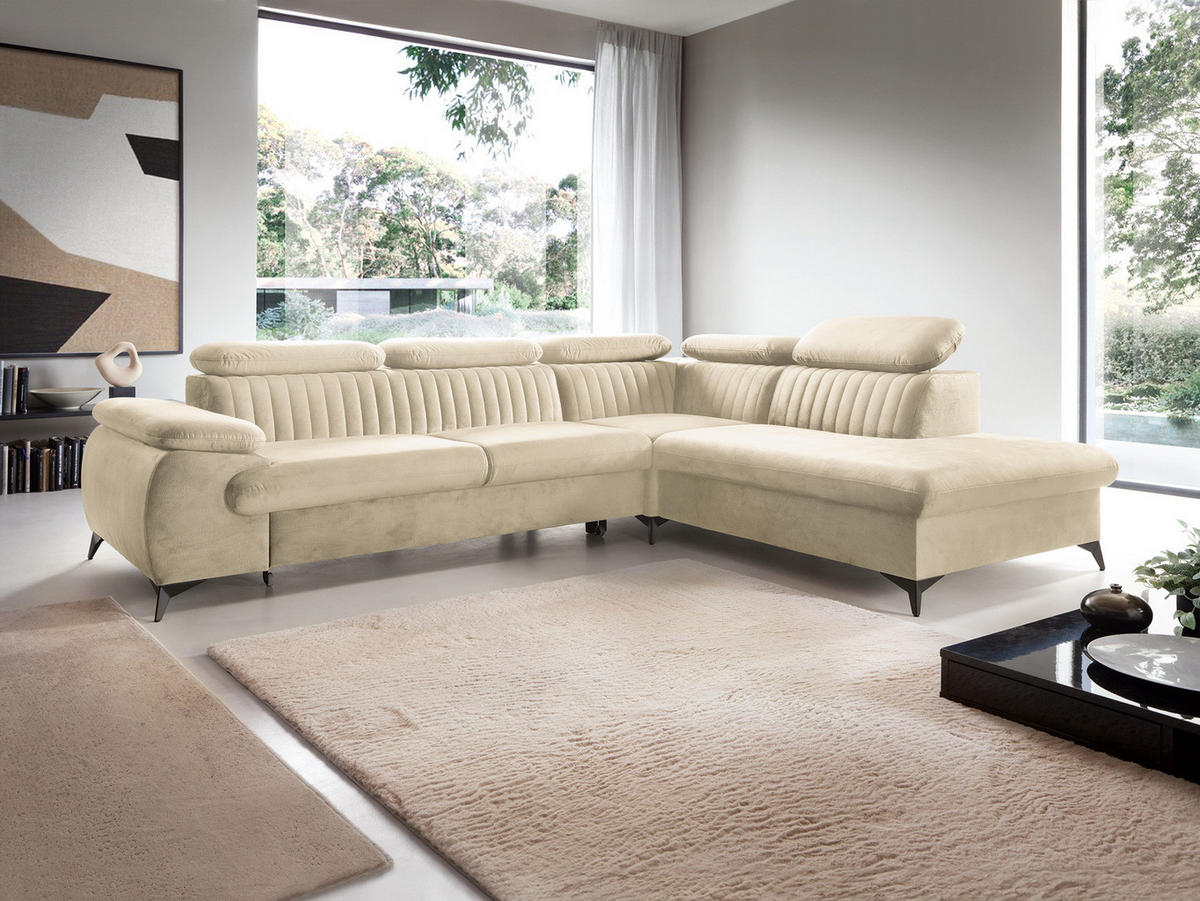 ECKSOFA 275 cm mit verstellbaren Kopfstützen Xanto L, Rechts, Creme - Creme, Holz (221/275cm) - Emporius
