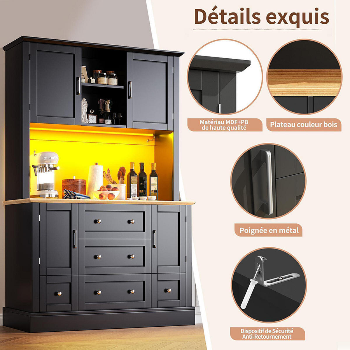 SCHRANK LED App-Controll Schwarz 115/40/180 cm - Schwarz, Holzwerkstoff (115/180/40cm) - Zephmum