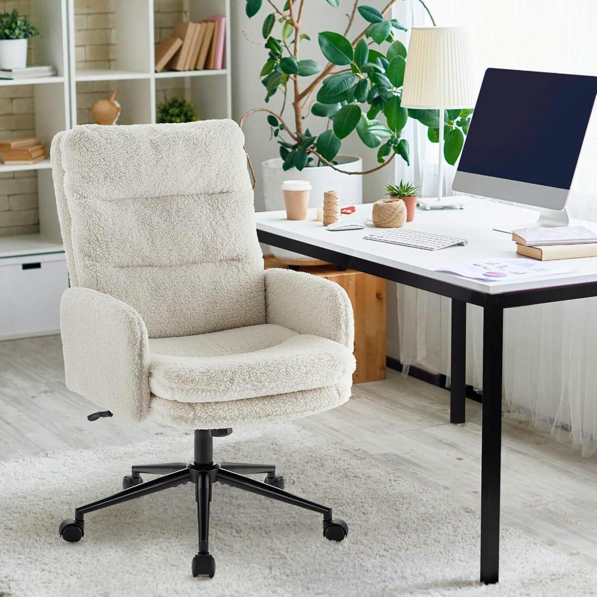 BÜROSTUHL mit hoher Rückenlehne Kaschmir weiß - Weiß, Textil (72/106/72cm)