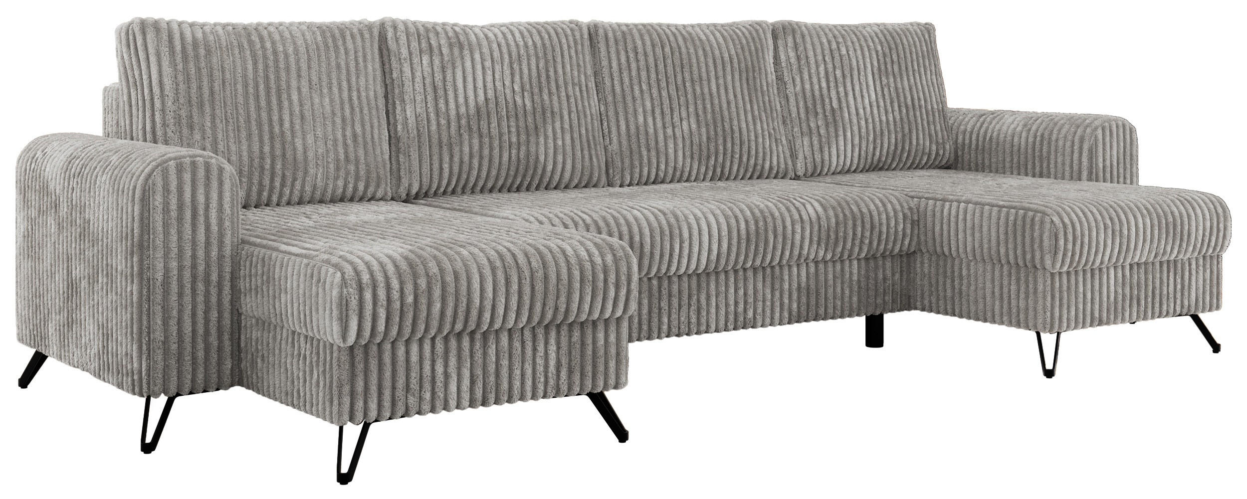 WOHNLANDSCHAFT AXEL U Cord Hellgrau - Hellgrau/Schwarz, Textil/Metall (312/90/140cm) - MKS