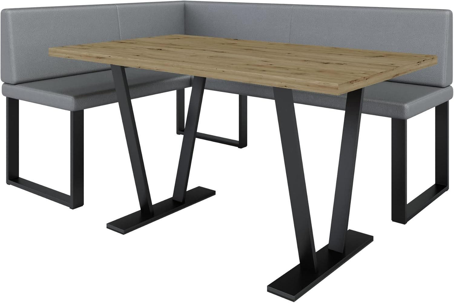 ECKBANKGRUPPE Alina - Kunstleder - 128 x 168 cm - Links - Grau - Grau, Leder/Metall (168/87/128cm) - AN-Moebel 4u