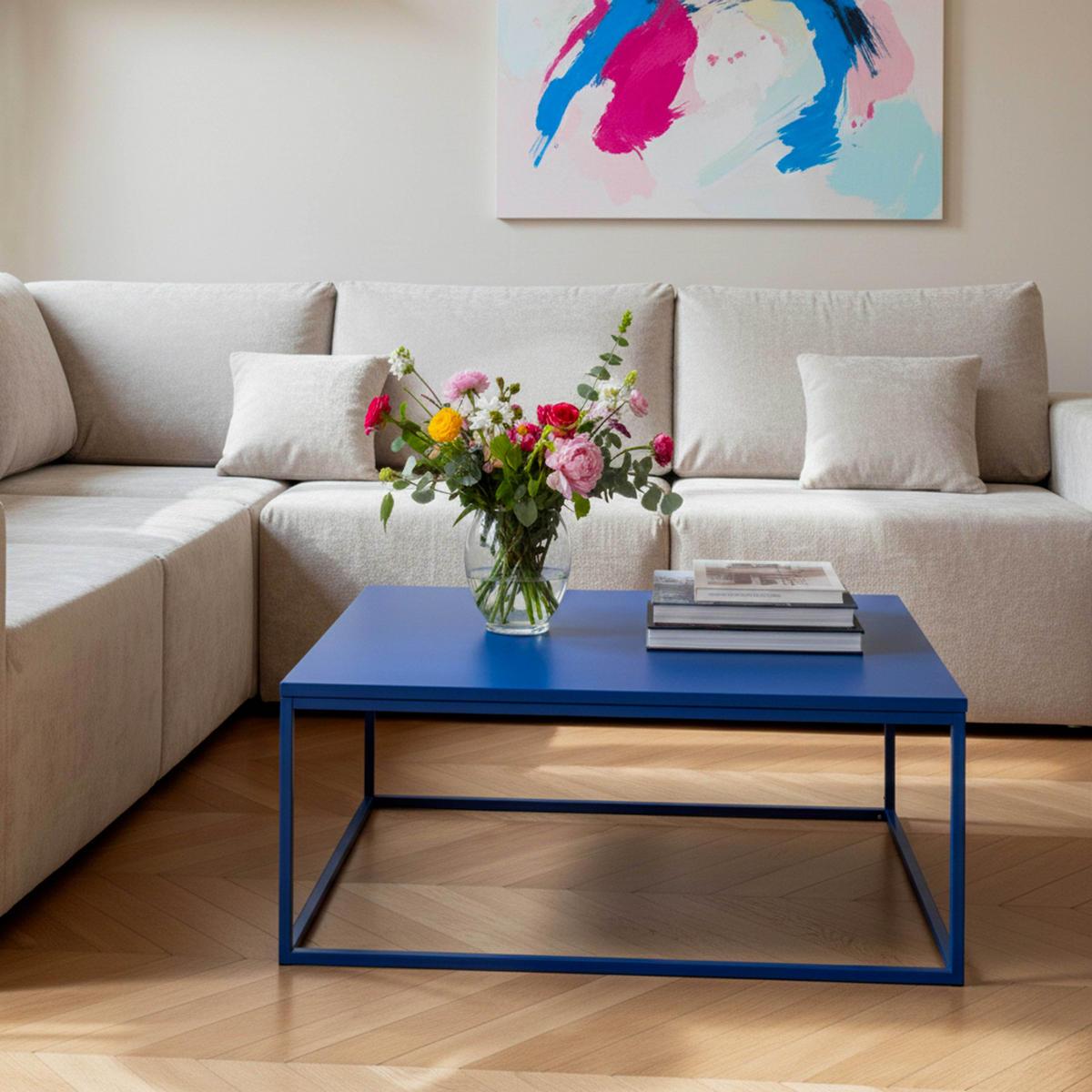 COUCHTISCH 120 cm, Dunkelblau - Blau, Metall (90/90/35cm) - Oviala