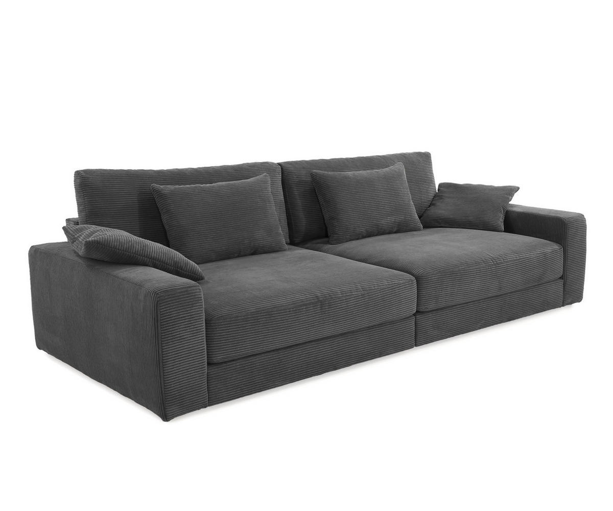 BIG-SOFA mit Federkern B290/T135/H90 cm extratief, Liegefläche 122x240 cm, Cord Dunkelgrau / 15249 - Dunkelgrau/Schwarz, Kunststoff/Textil (290/90/135cm) - luma-home
