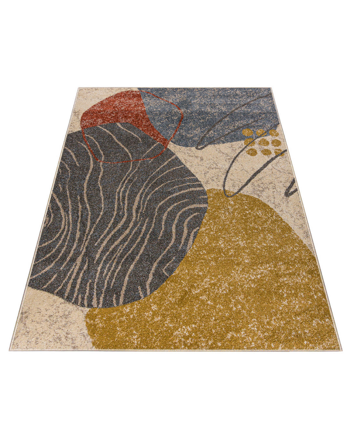 TEPPICH Beige Geometrisch In-Outdoor Pflanzlich Kurzflor Rechteckig 250 x 350 cm - Blaugrau/Multicolor, Textil (250/350cm) - Mazovia