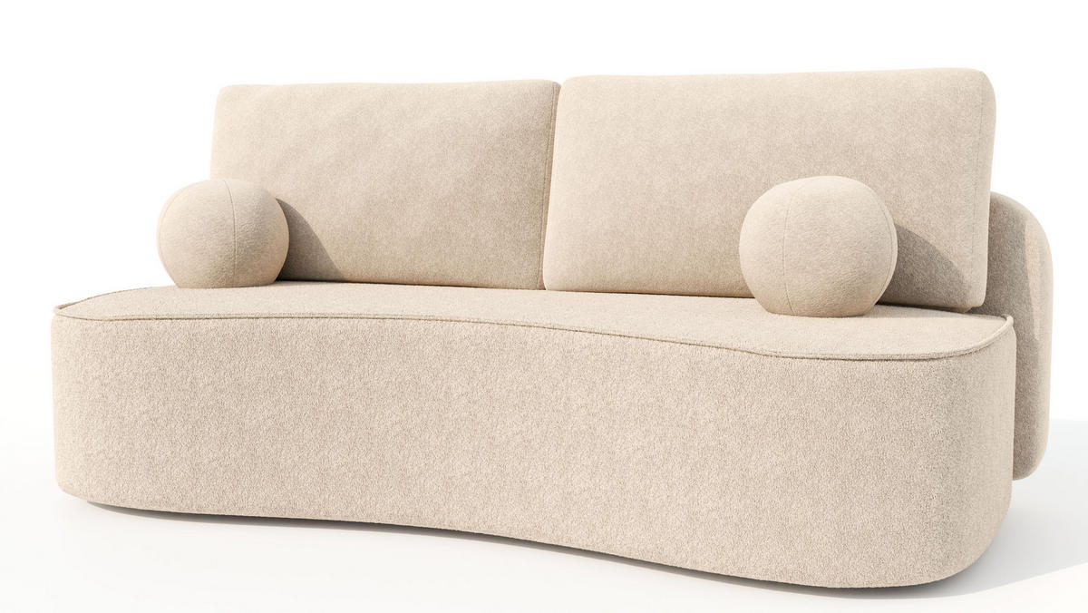 BETTSOFA SANDRO Creme Bucle-Stoff mit Schlaffunktion - Creme, Textil (101/93/207cm) - MASSENO