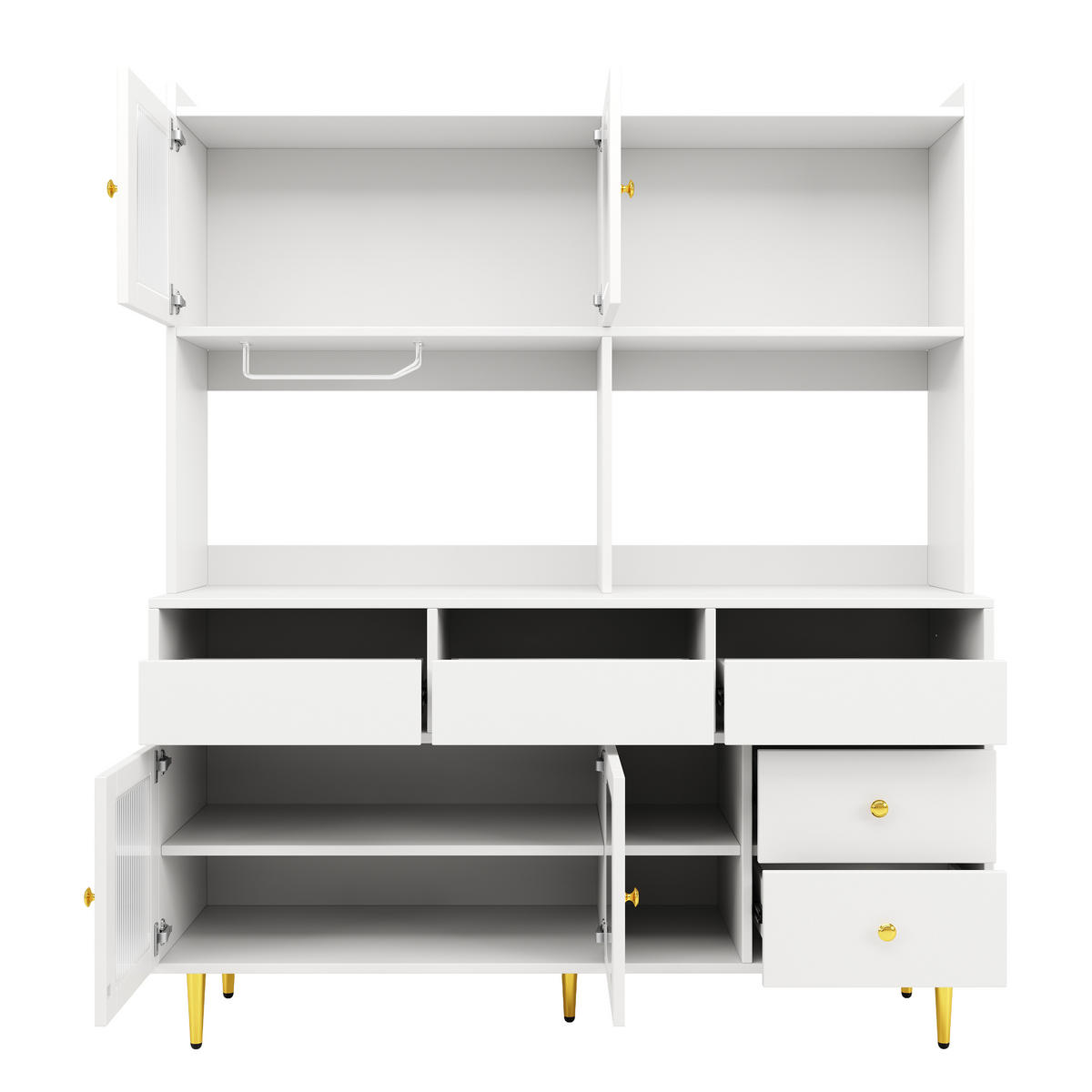 BUFFET 145/39/171 cm weiß aus MDF mit Glastür & Weinregal - Weiß, Holzwerkstoff (145/171/39cm) - OKWISH