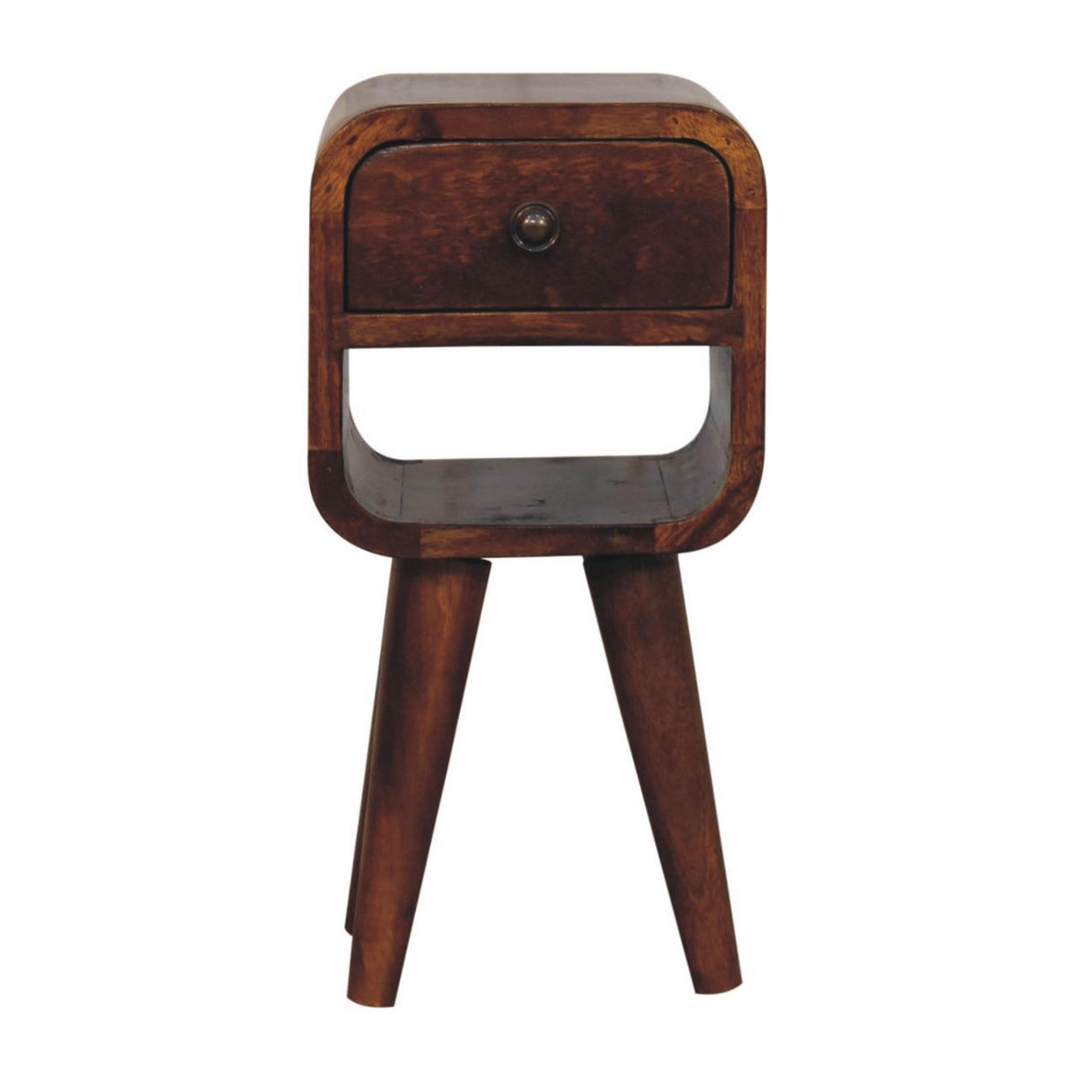NACHTTISCH Extra Mini Curve Lower, 1 Schublade ,1 Offenes Regal, Braun - Messingfarben/Braun, Mangoholz/Holz (20/40/20cm) - Artisan Furniture