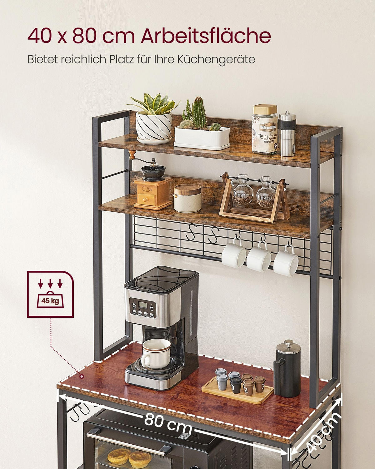 KÜCHENREGAL HELSINKI - Braun, Metall (80/170/40cm) - Hansiro