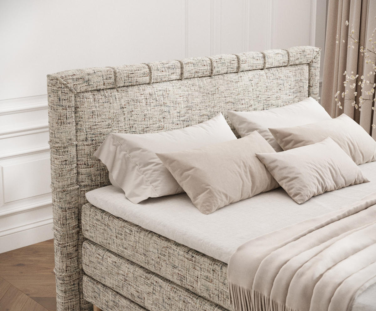 BOXSPRINGBETT Rimini Beige 200/200 cm mit Matratze und Topper - Beige/Naturfarben, Holz/Holzwerkstoff (200/200cm) - Maison de Reve