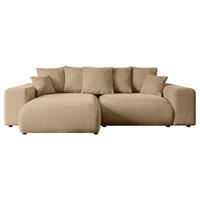 ECKSOFA mit Schlaffunktion und Bettkasten ESKAR-L 256x165x84cm Beige Velours - Beige/Schwarz, Holzwerkstoff/Kunststoff (165/256cm) - ALTDECOR