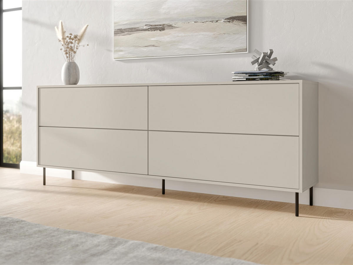 SIDEBOARD Masha 200 4D - Kaschmir/Schwarz, Holzwerkstoff/Metall (200/75/39cm) - MIRJAN24