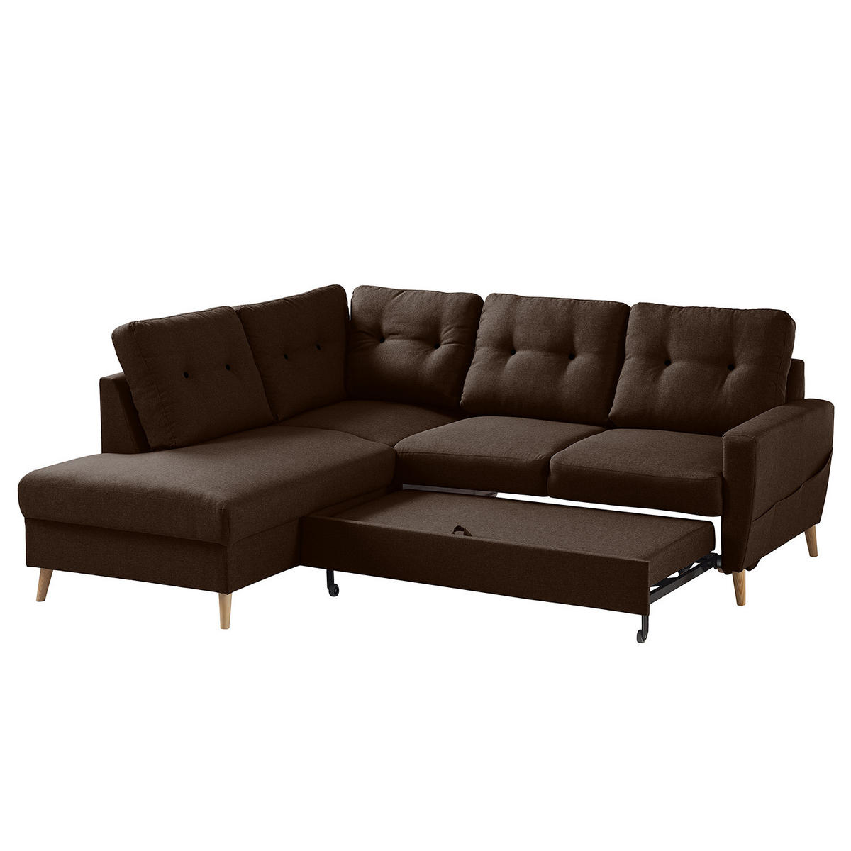 ECKSOFA mit Ottomane - Webstoff - Hellbraun/Dunkelbraun, Holz/Textil (230/200cm) - home24