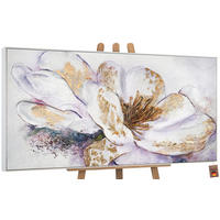 GEMÄLDE Goldene Pfingstrose Schattenfugenrahmen Weiß 200x100 cm - Weiß, Holz (200/100cm) - YS-art gallery