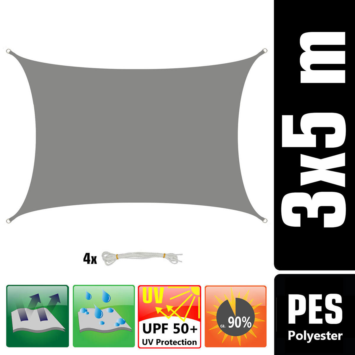 SONNENSEGEL 300/500 cm grau, rechteckig - Grau, Kunststoff (300/500cm) - Amanka