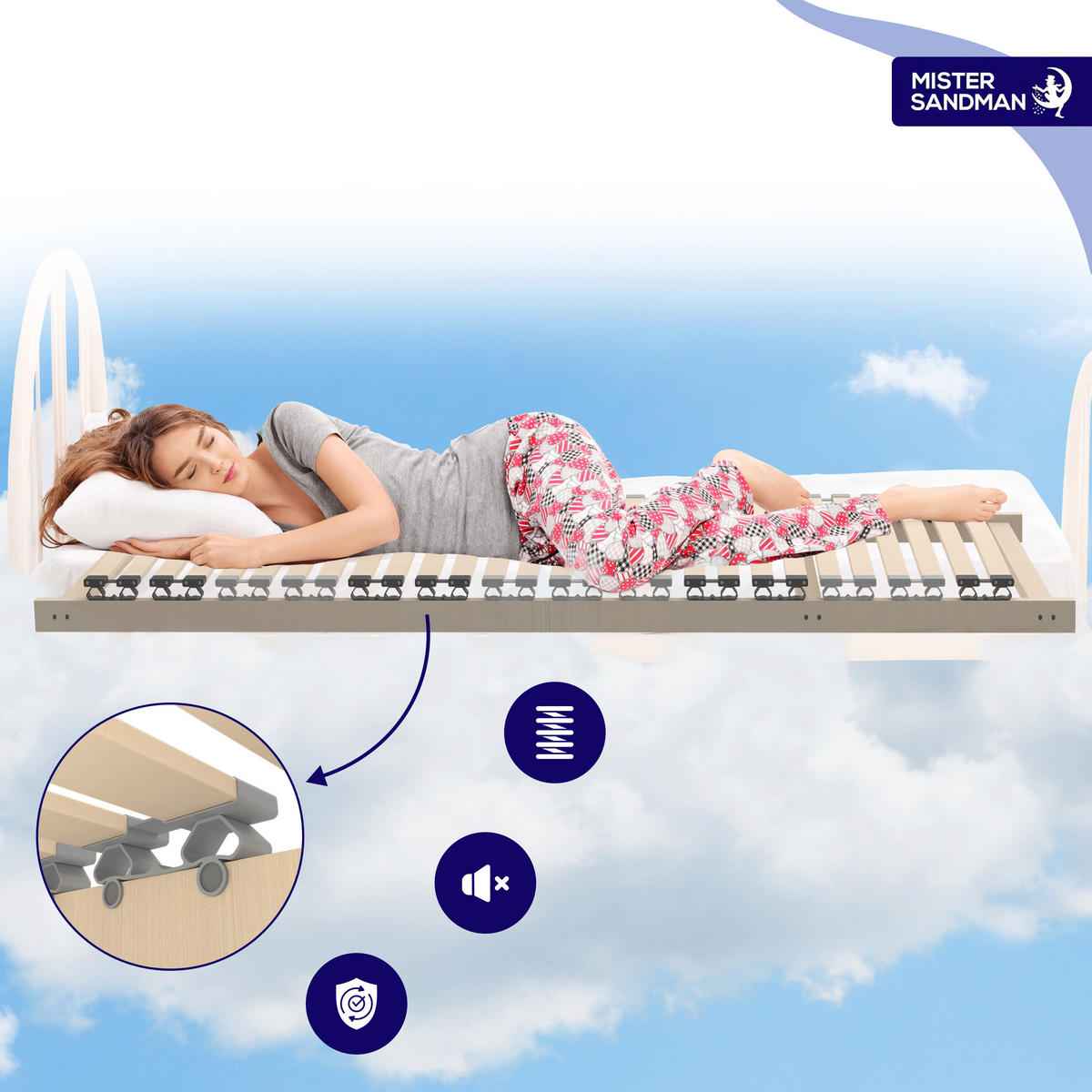 LAMELOVÝ ROŠT DreamBase 80x200 – 7zónový - přírodní/barva břízy, dřevo (80/200cm) - Mister Sandman